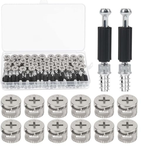 CHIFOOM 40stk M6 Exzenter Möbelverbinder Set Excenterbeschläge Schrankverbinder Möbel Verbinder Einschraubdübel mit Eindrehmuttern Verbindungsbeschlag für Möbel Kabinett(M6)