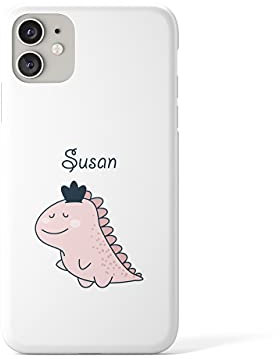 Tirita Personalised Initials Custom Hard Phone Case Compatible with iPhone 11 Chubby Dinosaur Pink Dino Qeen