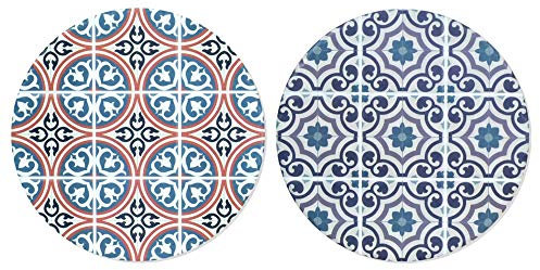 Set 2 Dessous de Plat Ronds 2, Motifs Carreaux de ciment, L 18
