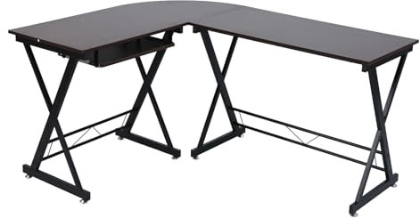 SVITA Eckhart Eckschreibtisch Gaming Tisch 150 x 120 cm Schwarze Metall-Beine Computertisch Bürotisch Arbeitstisch PC Tisch Schreibtisch Platzsparend Eck Tisch Nussbaum-Optik