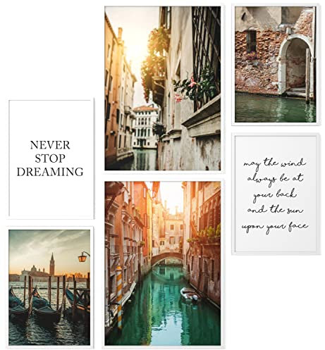Papierschmiede® Mood Poster Set Venedig, Fertiges Bilder Set mit Rahmen (Holz, weiß), Wohnzimmer Deko Schlafzimmer, 2x DIN A4 und 4x DIN A5, Wasser Stadt Italien