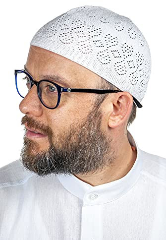 ihvan online Türkische muslimische Knicken Kufi Hüte für Männer, Taqiya, Takke, Peci, islamische Mützen, islamische Geschenke, Standart Größe, Weiß