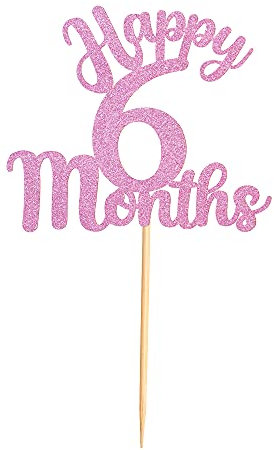 Blumomon 1Pcs Pink Glitter 6 Months Cake Topper Baby 1/2 Birthday Cake Decoration for 100 Days Baby Shower Party Decorations