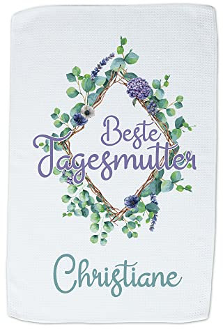 GRAZDesign Geschirrtuch Beste Tagesmutter - mit Name - Geschenk für die Beste Tagesmutter personalisiert - Küchentücher Weiß, 40x60cm