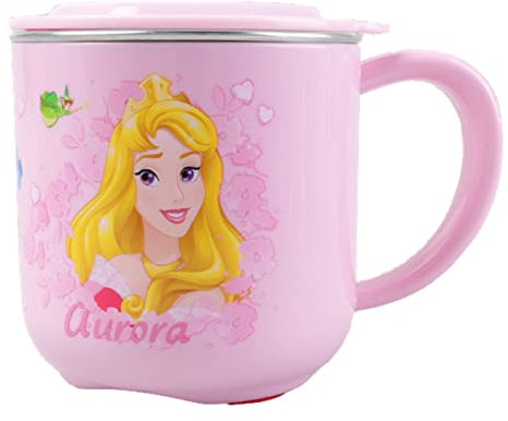 Disney Princess Aurora Sleeping Beauty Becher aus robustem ABS-Edelstahl mit Deckel, 250 ml