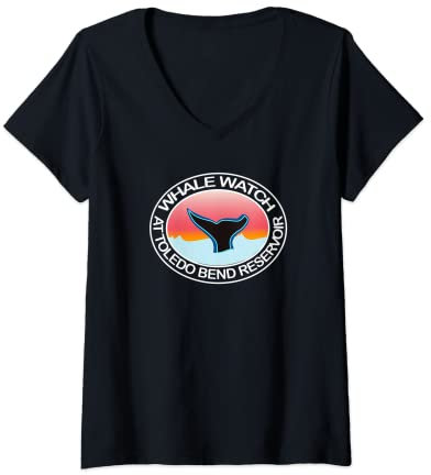 Damen Lustige Wal-Uhr bei Toledo Bend Reservoir Texas Tail Water T-Shirt mit V-Ausschnitt