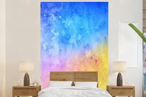MuchoWow Papier peint Aquarelle - Bleu - Jaune - Orange Papier peint photo 155x240 cm Papier peint imprimé