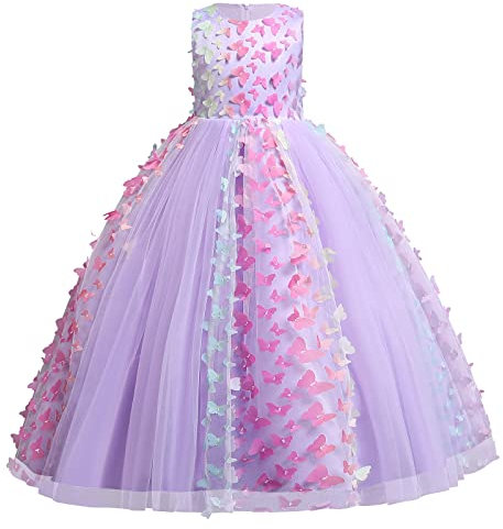 IBTOM CASTLE Niña Mariposa Vestido de Novia Arco Iris Princesa Vestido Niña Fiesta Disfraz de Hada Niña Noche Vestir Largo Bola Vestido Lila 11-12 Años