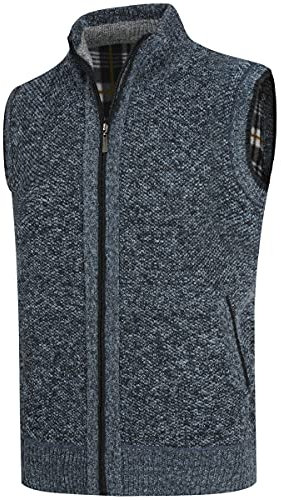 YOUTHUP Gilet da Uomo Senza Maniche Canotta Invernale in Maglia Foderata in Pile con Cerniera Spessa, Blu, M