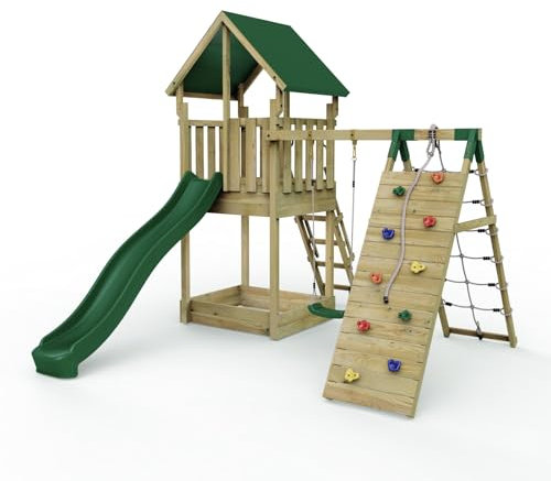 Rebo® Children's Modular Wooden Climbing Frame Adventure Playset - Swing and Climb Wychwood | OutdoorToys | Sturdy Wooden Construction, Pressure Treated Timber