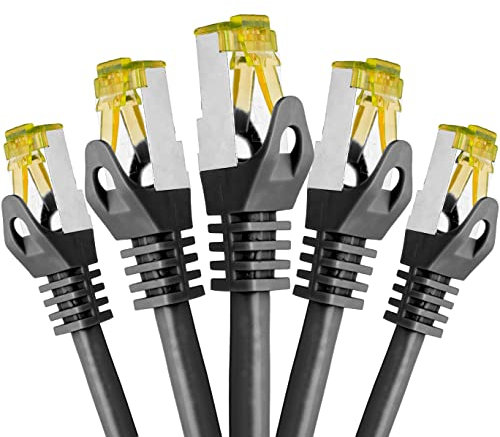 BIGtec LAN Kabel 5 Stück 3m Netzwerkkabel CAT7 Ethernet Internet Patchkabel CAT.7 schwarz Gigabit doppelt geschirmt Netzwerke Router Switch 2 x Stecker RJ45 kompatibel zu CAT.5 CAT.6 CAT.6a CAT.8