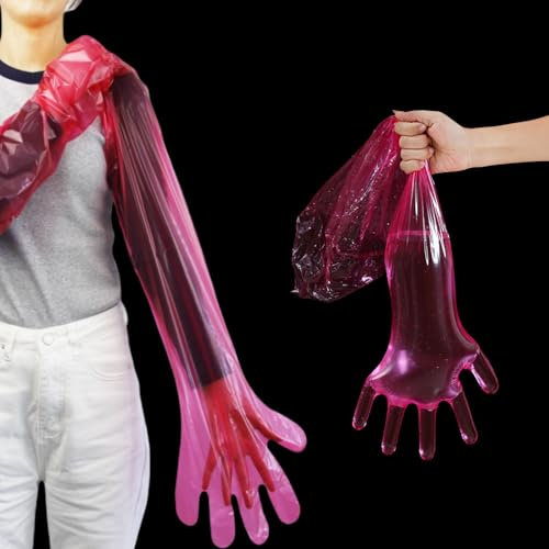 Guantes veterinarios, 40 Uds Extremadamente Elásticos Guantes de Plástico Suave, Examen Veterinario Guante De Fertilización Artificial, Guantes desechables, Limpieza Hogar, Protección De Brazo (Rojo)