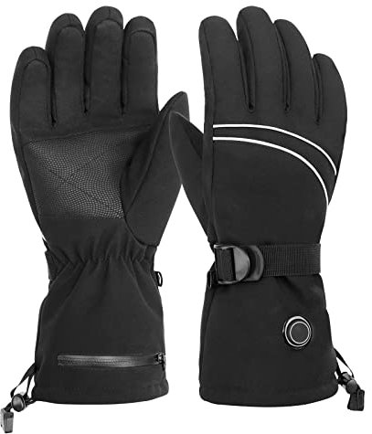 Guanti riscaldati alimentati a batteria per uomini / donne, guanti termici riscaldanti impermeabili per l'inverno più caldo campeggio all'aperto Escursionismo Caccia,batteria inclusa (Black, One Size)