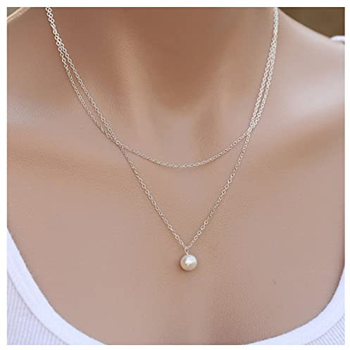 Cimenexe Bohème Geschichtet Perle Anhänger Halskette Silber Perlenkette Kette Retro Perlenkette Halskette Doppelt Geschichtet Choker Halskette Kette Schmuck Für Frauen Und Mädchen Geschenke
