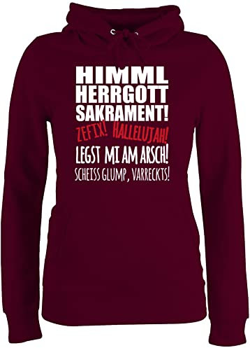 Pullover Damen Hoodie Frauen - Sprüche Statement - Himmel Herrgott! weiß - M - Burgundrot - Statements Scheiss Hoody mit bayrische Hoodies Spruch herrgott Kapuze sakrament pullis Hoodies/pullis