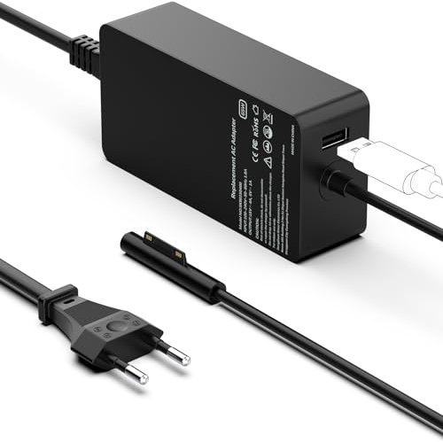 Cargador 65W Compatible con Microsoft Surface Pro 11/10/9/8/7/6/5/4/3/X, Surface Go 4/3/2/1, Surface Laptop 1/2/3/4/5/6/7, Surface Book 3/2/1, para Cargador Surface Pro Alimentación Adaptador