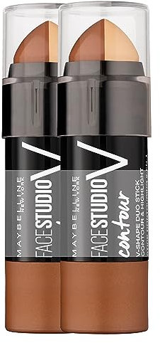 Maybelline New York Doppelpack Konturstift mit Highlighter und Bronzer zum Betonen der Gesichtszüge, Face Studio Contour Duo-Stick, Medium, 2 Stück
