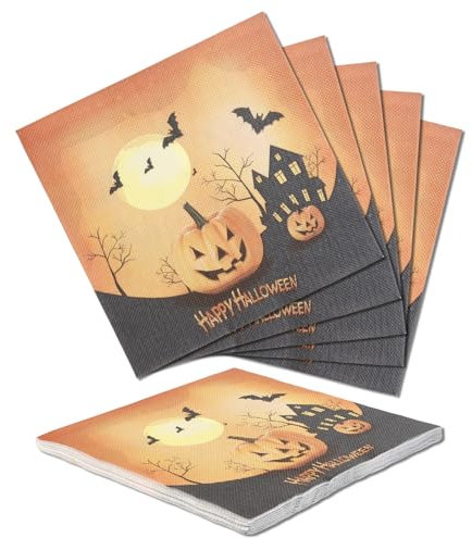 Halloween Servietten, 20Stk Halloween Kürbis Fledermaus Burg Servietten 33cm x 33cm Papierservietten für Mann Frau Mädchen Junge Halloween Deko Party Supplies Tischdekoration