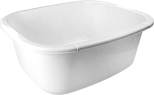 NIAM 11 Litres Rectangular Washing Up Bowl Eco Made Plastic Basin Mixing Sink Tidy Organizer Large Kitchen Portable Dish Washtub (White)