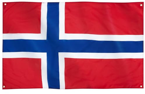 Runesol Bandera de Noruega, 91x152cm, 3ft x 5ft, 4 Ojales, Ojal en Cada Esquina, Bandera Noruega, Bandera Nórdica, Bandera Jack Noruego, Día de la Madre, Exterior, Colores Vívidos