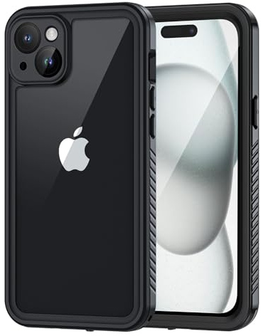 Lanhiem für iPhone 15 Plus Hülle IP68 Wasserdicht Stoßfest, Schwarz | 360 Grad Ganzkörper Handyhülle, Staubdicht Outdoor Panzerhülle, mit Eingebautem Displayschutz