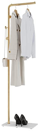 LOFTPLUS Moderno Metallo Attaccapanni da Terra - 170cm Salvaspazio Appendiabiti da Terra per Vestiti, Borse e Scarpa, Attaccapanni per Ingresso, Soggiorno, Camera da Letto, Ufficio (Oro)