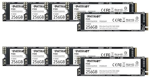 Patriot P300 SSD Interne de 256 Go - NVMe PCIe Gen 3x4 - M.2 2280 - Disque SSD - Lot de 10