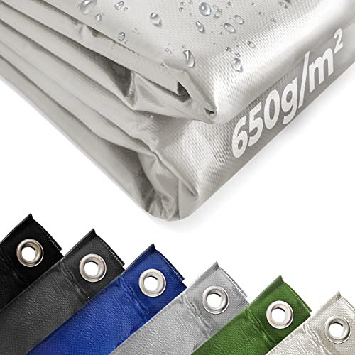 Jago® Telo Impermeabile - 5 x 7 m, PVC 650 g/m², Impermeabile, Antipioggia, con Occhielli, Bianco - Telo Copritutto Occhiellato, Copertura, Telone Protettivo da Esterno, Legna, Campeggio
