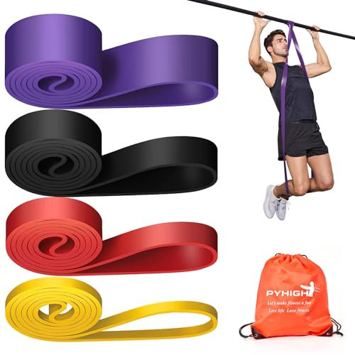 PYHIGH Juego de Bandas de Asistencia para dominadas de 5 a 100 Libras, 4 Niveles de Resistencia, Bandas largas para dominadas, Entrenamiento de Fuerza, construcción Muscular, Estiramiento, Terapia