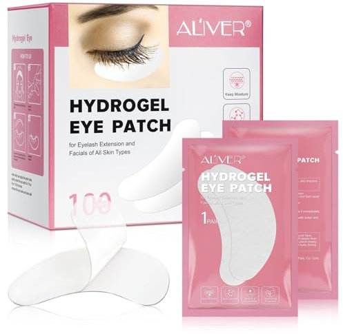 P-Beauty 100 Paar Hydrogel Augenpads für Wimpernverlängerung | Wimpernlifting | Pads | Eyelash Extensions | Gel Pads | Fusselfrei, Feuchtigkeitsspendend | Mit Aloe & Vitamin C | (100 Paar Box)