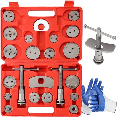 NYXOVA 24pcs Brake Caliper Tool, Heavy Duty Disc Brake Caliper Tool Set, Wind Back Kit for Brake Pad Replacement, Master Disc Brake Caliper Tool Kit Fits Most American, European Makes/Models (Red)