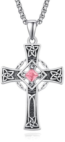 Keltisches Kreuz Anhänger Silber 925 Oktober Geburtsstein Halskette Keltischer Knoten Kette mit Geburtsstein Kreuz Schmuck Geschenke für Herren