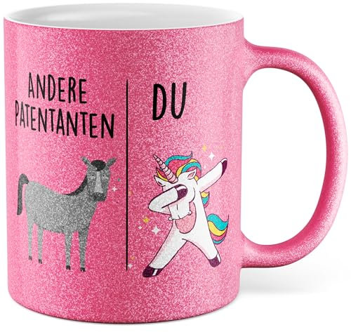 Tasse Patentante Geschenk Andere Patentanten - Du, Kaffeetasse Tante Geschenk für Frauen Taufe Kommunion, Geschenkidee Frau Geburtstag Weihnachten Nichte Neffe Familie Kaffee-Becher (Weiß/Glitzer)