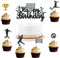 ALEGRE Fussball Tortendeko Geburtstag,13 Stück Fussball Deko Geburtstag Tortenaufleger Junge,Happy Birthday Kuchen Deko Fußball,Glitzer Deko Torte Schwarz Cupcake Topper für Kinder Geburtstag Party
