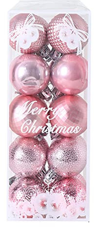 Weihnachtsbaumkugeln Plastik Weihnachtsbaum Deko Weihnachtsschmuck 4cm/1.6in Gold Silber Rosa Champagner Weihnachtskugel Weihnachtsbaum Paket Anhänger Box Weihnachtsfeier Baumschmuck (Pink, One Size)