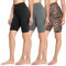 FOTOCITI 3er Pack Radlerhose Damen High Waist Kurze Sporthose Elastisch Shorts Sommer Leggings Hosen für Sport Yoga Gym(06#Schwarz+Dunkelgrau+Leopard, S-M)