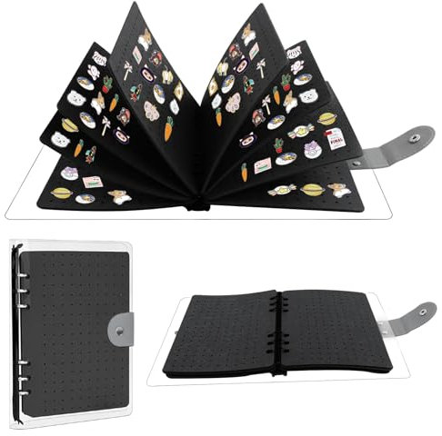 GAESHOW 8 Seiten Filz Emaille Pin Display Seiten, Emaille Pin Display mit Abnehmbaren Ringbüchern, Broschen Pin Organizer mit PVC Schutzhülle, Staubgeschützt Pin Lagerung Buch(schwarz)