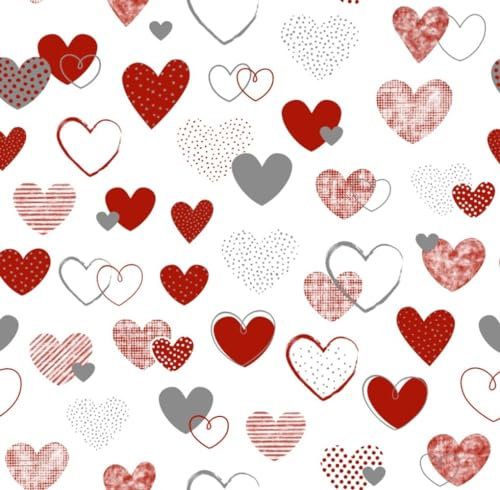 Herz Rot Grau 100x160cm 1 Meter 100% Baumwolle Baumwollstoff Kinder Meterware Handwerken Nähen Stoff