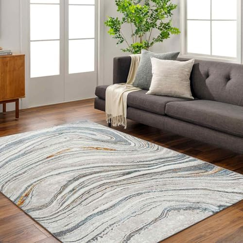 Livabliss Makayla Starec Abstract Rug, Soft – 160x213 cm, Grey, Blue & Rust