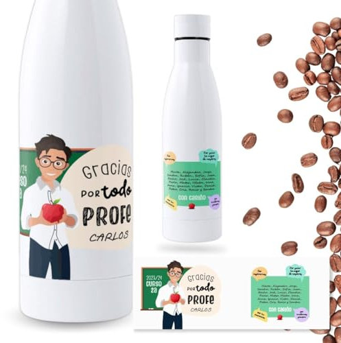Botella para Profesores | Regalo Original | Botella de agua acero inoxidable térmica personalizada | Libre de BPA y reutilizable | Regalo Fin de Curso (Gracias por todo, 750 ML)
