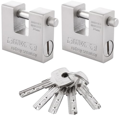 VIDETOL Lot de 2 cadenas de conteneur avec clés, cadenas de sécurité robuste de 74 mm, anse de 12 mm d'épaisseur, cylindre anti-perçage, cadenas en acier pour conteneur, porte, abri de jardin,