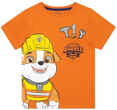 PAW PATROL Tshirt Kinder Jungen | Rubble Und Crew Jungen T Shirt | T-Shirts Für Kinder | Orange 116