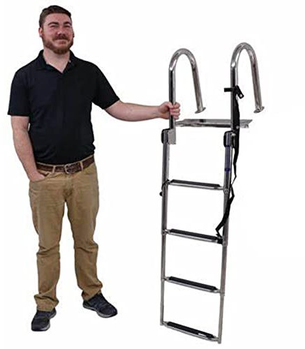 Scaletta per Piscina con Pedale Extra Ampio e Corrimano Sicuri, Scaletta Telescopica a 4 Gradini per Pontone/Bacino/Ponte per Barche, Scaletta Telescopica Pieghevole Scaletta Inter