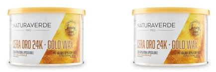 Naturaverde | PRO - Cera Depilatoria Liposolubile Con Oro 24K Colloidale, Profumata, a Caldo, Barattolo Da 400g (Confezione Da 2)