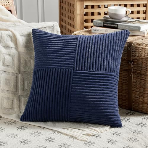 FDTERN 1 Stück Navy Blau Kissenbezug 70x70 cm Weich Kordsamt Kissenbezüge Kissenhülle Dekokissenbezug Sofakissen Dekokissen Boho Deko für Sofa Schlafzimmer Wohnzimmer Balkon (Ohne Kissenfüllung)