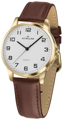 Atrium Damen Armbanduhr Analog Quarz extra deutlich mit Lederband Dunkelbraun Terra A37-27