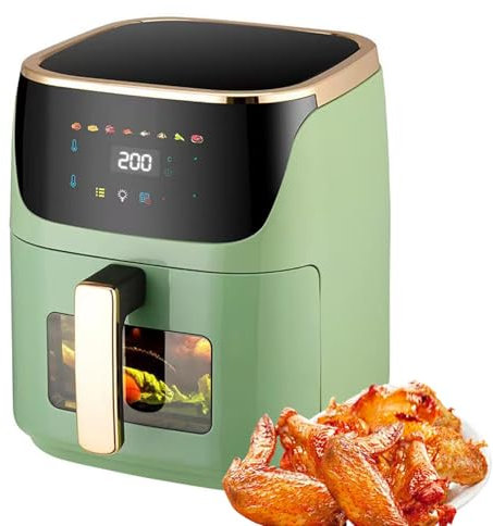 Friggitrice ad Aria Multifunzione con Timer Digitale e Touchscreen, Forno con Tostapane Visuale da 9 Litri con Display LCD, Friggitrice Elettrica Automatica Intelligente da 1500 W per Patatine Fritte