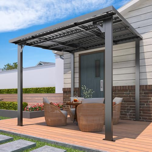 U-MAX 8' x 8' Outdoor Pergola Hardtop Gazebo, Wall-Mounted Heavy Duty Lean to Metal Awnings Gazebos on Clearance for Patio, Small Galvanized Steel Pergolas and Gazebo for Outdoor Use