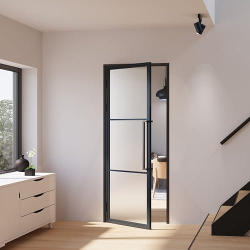 inova Glastür satiniert Komplettset 834x1972mm DIN links Griffstange Drehtür mit Beschlag und Zarge