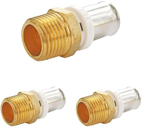 SOMATHERM FOR YOU, Raccord droit à sertir pour tube multicouche Ø16, mâle 20/27, acier inoxydable, double joints toriques, conforme NF 545, pour eau chaude/froide, 10 bars max (Lot de 3)